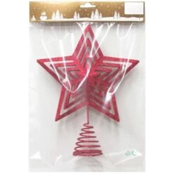 Baumspitze Stern Aus Metall Mit Rotem Glitzer 20 X 25 Cm