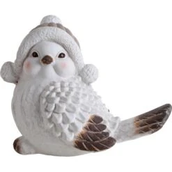 Deko-Figur Vogel Kunststein Mit Mütze