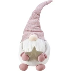 Stoff-Weihnachtsmann Sitzend Rosa-Weiß 69 Cm X 14 Cm X 24 Cm