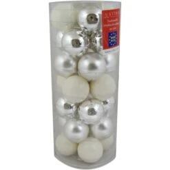Vitbis Weihnachtskugel-Mix Glas ø 6 Cm 28 Stück Silber-Weiß