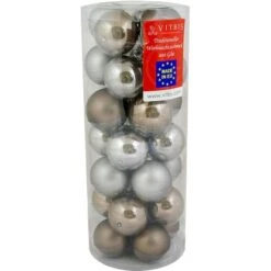 Vitbis Weihnachtskugel-Mix Glas ø 6 Cm 28 Stück Weiß/Silber