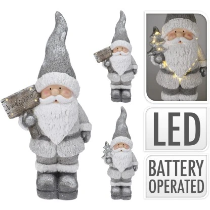 Weihnachtsmann Mit LEDs 70 Cm Groß Silber-Weiß 3 Weihnachtsmann Mit LEDs 70 Cm Groß Silber-Weiß