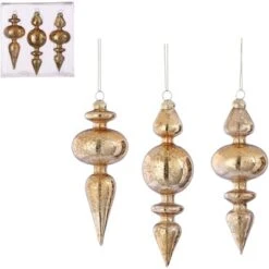 Ornament Tropfen Glas Gold Antik 3 Stk. 17 X Ø 6,5 Cm