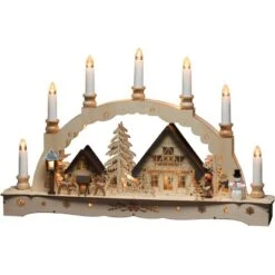 Konstsmide Holzsilhouette Sieben Leuchtkerzen Naturfarben