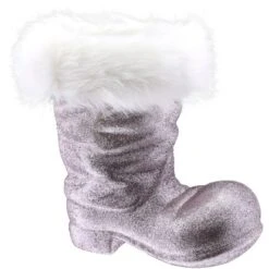 Weihnachtliche Stiefel Aus Kunststoff Rosa-Silber 14 Cm X 14,5 Cm