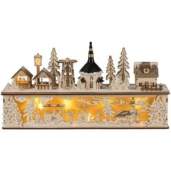 HGD Winterdorf Mit Sockel Und LED-Beleuchtung Ca. 45 X 10 X 25 Cm